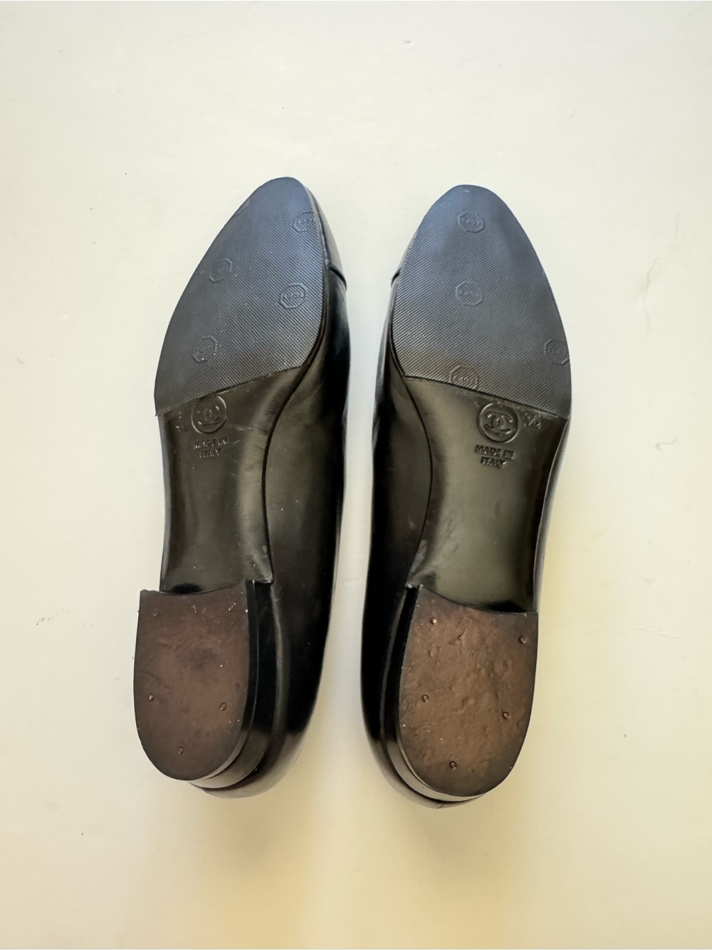 Vintage CHANEL Classic Black Leather Cap Toe Ballet Flats size 8.5 - Picture 9 of 15
